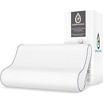 GREHOME Memory Foam Pillow, Pillows for Sleeping, Cervical Pillow for Neck, Shoulder Pain, Contour Pillow for Back, Stomach, Side Sleepers with Removable Washable Pillowcase -16 x 25 x 3.5/4.7 inches