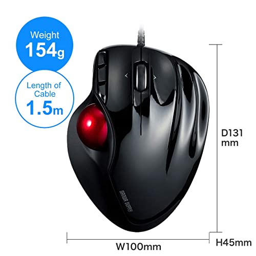 SANWA Wired Ergonomic Trackball Mouse, Computer Rollerball Mice, Laser
