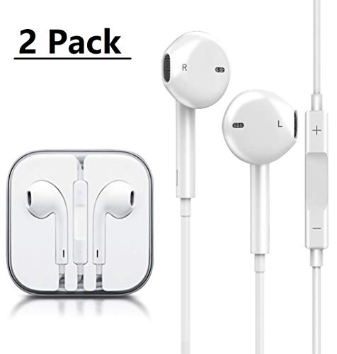 PUJIN Earphones/Earbuds/Headphones Stereo Mic Remote Control Compatible with Apple iPhone 6s/6 plus/6/5s/se/5c/iPad iPod (White)(2Pack)