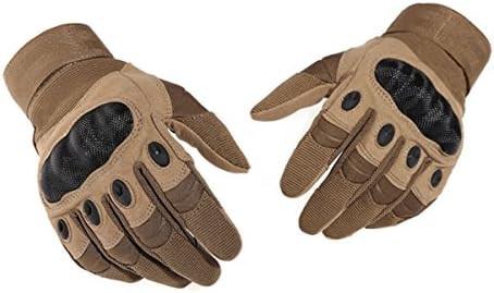 FuDa Men’s Tactical Gloves Military Rubber Hard Knuckle Full Finger Outdoor Gloves Mountaineering Mitten Tan M