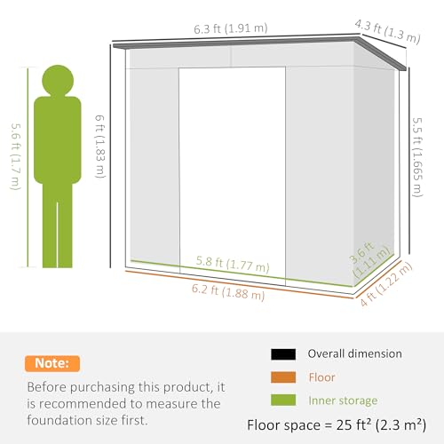 Outsunny 6' x 4' Outdoor Storage Shed, Easy to Assemble Galvanized Metal Garden Shed, Waterproof Tool Shed with Lockable Door and 2 Vents for Backyard, Lawn, Patio, Light Grey