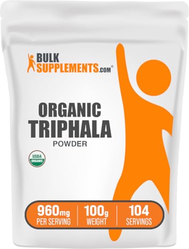 BulkSupplements.com Organic Triphala Powder - Haritaki Powder, Ayurvedic Supplement - Gluten Free, 960mg per Serving, 100g (3.5 oz) (Pack of 1)