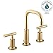 Kohler Bathroom Faucet by, Bathroom Sink Faucet, Purist Collection, 2-Handle Widespread Faucet with Metal Drain, Vibrant Moderne Brushed Gold, K-14406-4-BGD