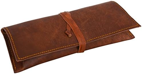 Genuine Leather Vintage Brown Stationery Pen PENCIL CASE Roll Art Pouch Multifunctional Brush Holder Office Accessory Organizer Travel BoxPurse College Smart Everyday Gift for Men & Women