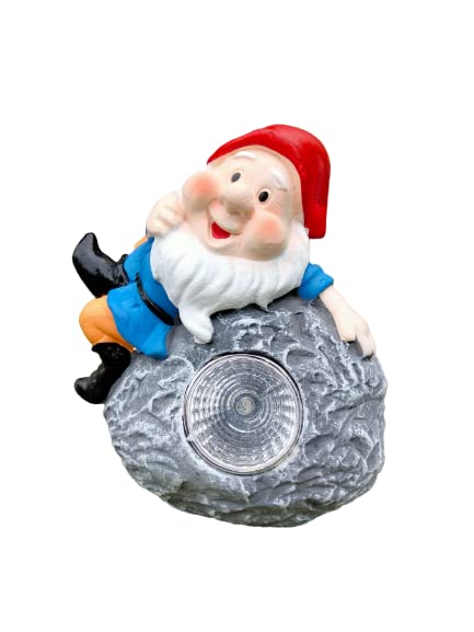 Divas World Gnome Statue With Solar Powered LED Light Outdoor Garden Ornaments Funny Sculpture Decoration Gift (Red Hat)