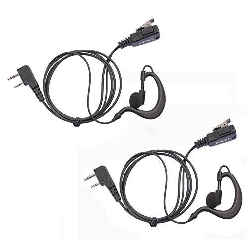 2 x Coodio Kenwood 2 Way Radio Earpiece 2 Pin G-Shape Police Security Headset inline PTT Mic Microphone Earphone For 2-Pin Kenwood Jack Handheld Walkie Talkie Two Way Radio