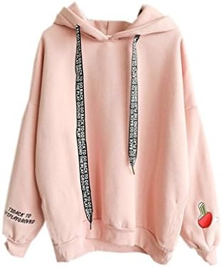 Womens Kawaii Harajuku Pastel Peach Pink Hoodies Sweatshirts (Size L)