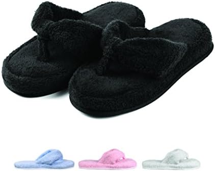 EuropeanSoftest Women's Cozy Super Soft Premium Memory Foam 100% Cotton Cloth Thong Flip Flops Clog Style Anti-Skid Sole Washable House Indoor & Outdoor Slippers