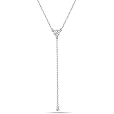 LeCalla 925 Sterling Silver CZ Necklace for Women Jewelry Lightweight Adjustable Lariat Zirconia Choker Y Chain Necklace