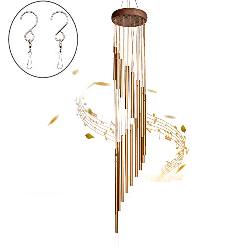 SuninYo Wind Chimes Outdoor,36'' Amazing Grace Wind Chimes with S Hook,a Quality Gift for Garden, Patio, Balcony and Indoor Decor(18 Tubes,Golden)