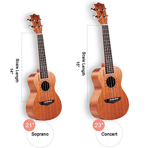 WINZZ Mahogany Hawaii Ukulele Uke for Beginners Kids Adults with Full Kit, 21 Inches Soprano