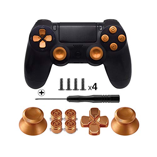 TOMSIN Metal Buttons for PS4 Controller, Aluminum Metal Thumbsticks Analog Grip & Bullet Buttons & D-pad (Bronze)