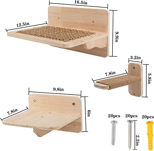 4 Pack Cat Wall Shelves and Bed Set, Wooden Climbing Steps with
