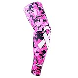 COOLOMG (1 Piece) Ribbon Breast Cancer Awareness Arm Sleeve Basketball Baseball Football Youth Adult Pink L