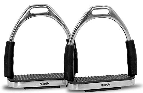 Reitsport Amesbichler Safety Stirrup Stainless Steel Flexible Bracket with Joint White Interchangeable Inserts Black Rubber