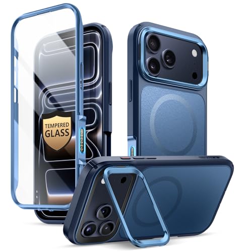 i-Blason für iPhone 17 Pro Max Hülle MagSafe mit Ständer [9H Displayschutz aus gehärtetem Glas] [Kamera-Steuertaste] Bumper Case Robust Schutzhülle Magnetisch Handyhülle Cover 6.9‘’ 2025 (Blau)