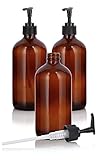 16 oz Amber Glass Boston Round Bottle with Black