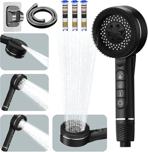 Heatsistence Filtered Shower Head with Handheld, High Pressure 5 Spray Mode Showerhead with Filters,Showerhead with ON/OFF Switch and Shower Bracket for Hard Water