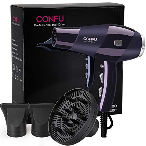 CONFU Professional Ionic Hair Dryer 1875W AC Motor Salon BlowDryer Fast Drying Light Weight Low Noise Hairdryers with Diffuser 2 Concentrators 3 Heat 2 Speed Settings Cool Shot ETL Certified - Thumbnail 7