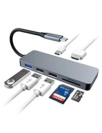 Adaptador de concentrador USB C, concentrador USB C con salida HDMI 4K, lector de tarjetas SD y Micro SD, puerto de suministro de energía, 1 puerto USB 3.0, 2 puertos USB 2.0 para MacBook Pro y computadoras portátiles tipo C de Windows