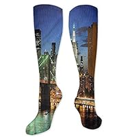 Pattern Socks,Long Socks For Men,Long Socks Women Low Cut City New York At Night Bridge 3.3"X19.6"(Long Socks)
