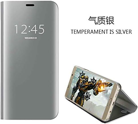 xinyunew LG V30 Case,LG V30 + Screen Protector, Luxury Mirror Smart Clear View Flip Hard Cover skin Stand case For LG V30 Silver