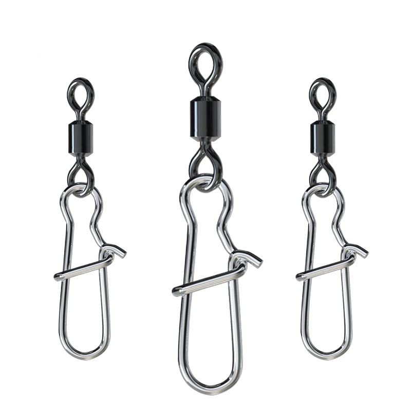 CRAZY SHARK 50PCS Fishing Swivels Snaps Rolling Barrel Swivel With Safety Snap Interlock Snaps, Stainless Steel Solid Fishing Swivels Saltwater Freshwater Snap Connector, 1/0