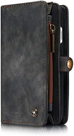 Spritech OnePlus 6T Wallet Case,Handmade Leather Large Capacity Detachable [Scratch Resistant] Zipper Wallet Cover with Credit Card Holder for OnePlus 6T (2018)