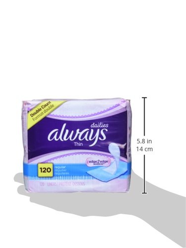 Always Thin Dailies Unscented Wrapped Liners, Regular, 120 Count (Pack of 2)