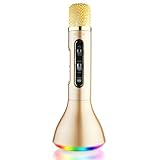 VERKB Rainbow Mic, Wireless Microphone Karaoke(3rd Generation), 3-in-1 Bluetooth Karaoke Machine KTV for Apple iPhone Android Smartphone and Pc(Light Gold)