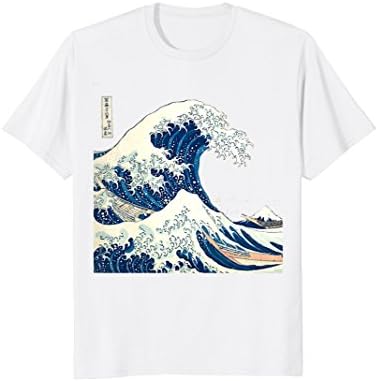 Mens Vintage Graphic Art Shirt ~Japanese Artist Katsushika Hokusa Large White