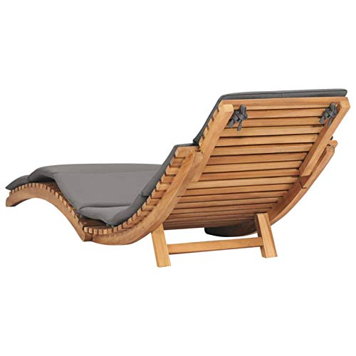 Tidyard Gartenliege Klappbar Holz Sonnenliege Liege Klappliege Outdoor Liegestuhl Relaxliege Holzliege mit Dunkelgrauer Auflage für Garten Terrasse Schwimmbad, Teakholz – Bild 4