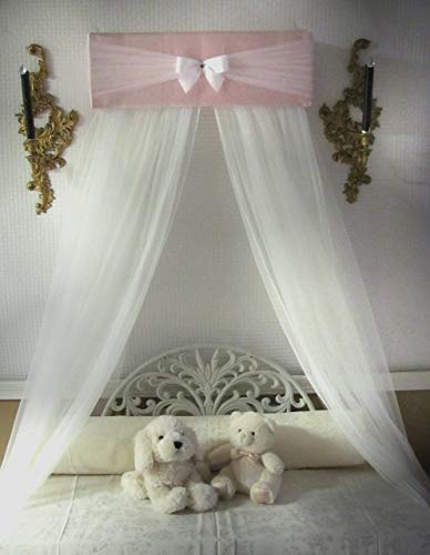 image for Bedroom Girls Bed Crib Canopy Rose Pink Ivory tulle netting with WHITE