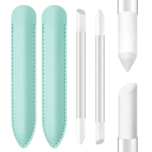 2 Pcs Glass Cuticle Pusher with Leather Case, Glass Cuticle Stick Fingertip Precision Filing Cuticle Remover Etched Dual-Ended Manicure Stick