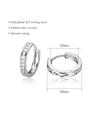 Carleen - Pendientes de aro de plata de ley 925 con circonita cúbica de corte redondo y diamante de imitación con bisagras pequeñas, para mujeres y niñas, diámetro 0.709 in 1.181 in
