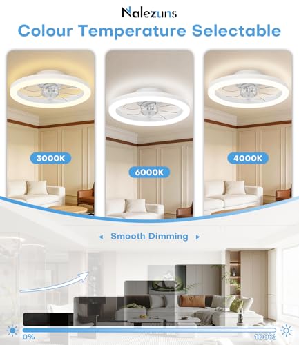 Nalezuns Ceiling Fan with Light, 40 cm Ceiling Fan, Quiet Remote Control, 3 Colour Temperatures and 6 Speeds, Silent Ceiling Fan for Living Room, Bedroom, Kitchen