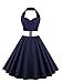 VKStar Women's Chic Ruched Bust Halter 1950s Hepburn Vintage Swing Rockabilly Tea Dress with Removable Belt