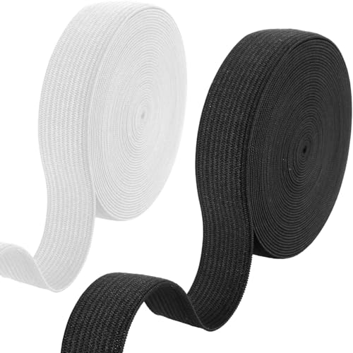 Elastic For Sewing 20Mm, 7 Meters Black & White Elastic, Flat Elastics Heavy Stretch High Elasticity With Scissor, Stretchable Waistband Diy, Wig Band, Trouser, Headbands (2Pcs)
