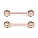 Ruifan 316L Stainless Steel Tongue Nipple Shield Barbell Ring Bar Body Piercing Retainer 14G 12mm 2PCS (Rose Gold)