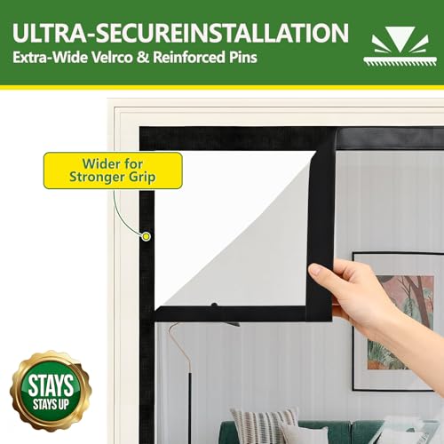 COMYESA Fly Screens for Doors – Durable Door Fly Screen Curtain with Magnetic Fly Screen Door, Hands-Free Auto Closing, No Drill Installation, 90x210cm