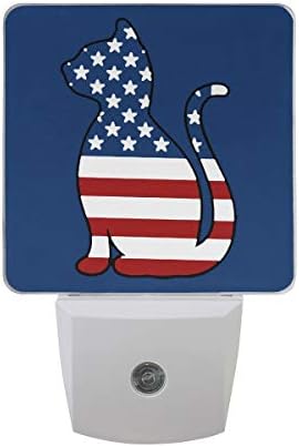 Night Light, American Flag Cat, 3D Nursery Auto LED Sensor Plug in Room Night Light