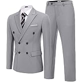 COOFANDY Men's 2 Piece Double Breasted Suits Slim Fit Tuxedo Jacket and Dress Pants Set for Wedding Business Prom