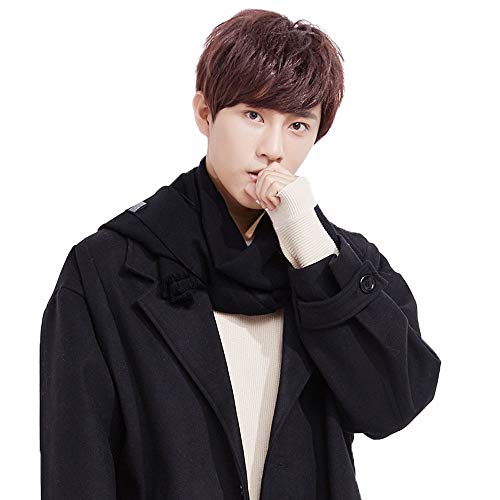 1Pcs Men Women Scarf, Autumn Winter Imitated Cashmere Solid Color Scarf, Business Style Warm Scarf Muffler Neckerchief (Black/Blue) - Thumbnail 5