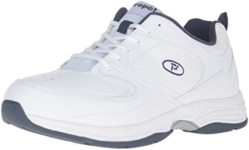 Propet Men's Warner Walking Shoe, White/Navy, 10 M US