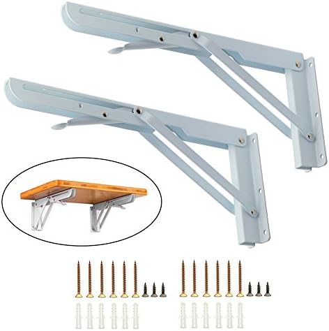 Folding Shelf Brackets 12 Inch Ekatoo 2 Pcs Wall Mount Metal Folding Support Triangle Bench Table Fold Down Bracket with Screws - Max Load 125lb