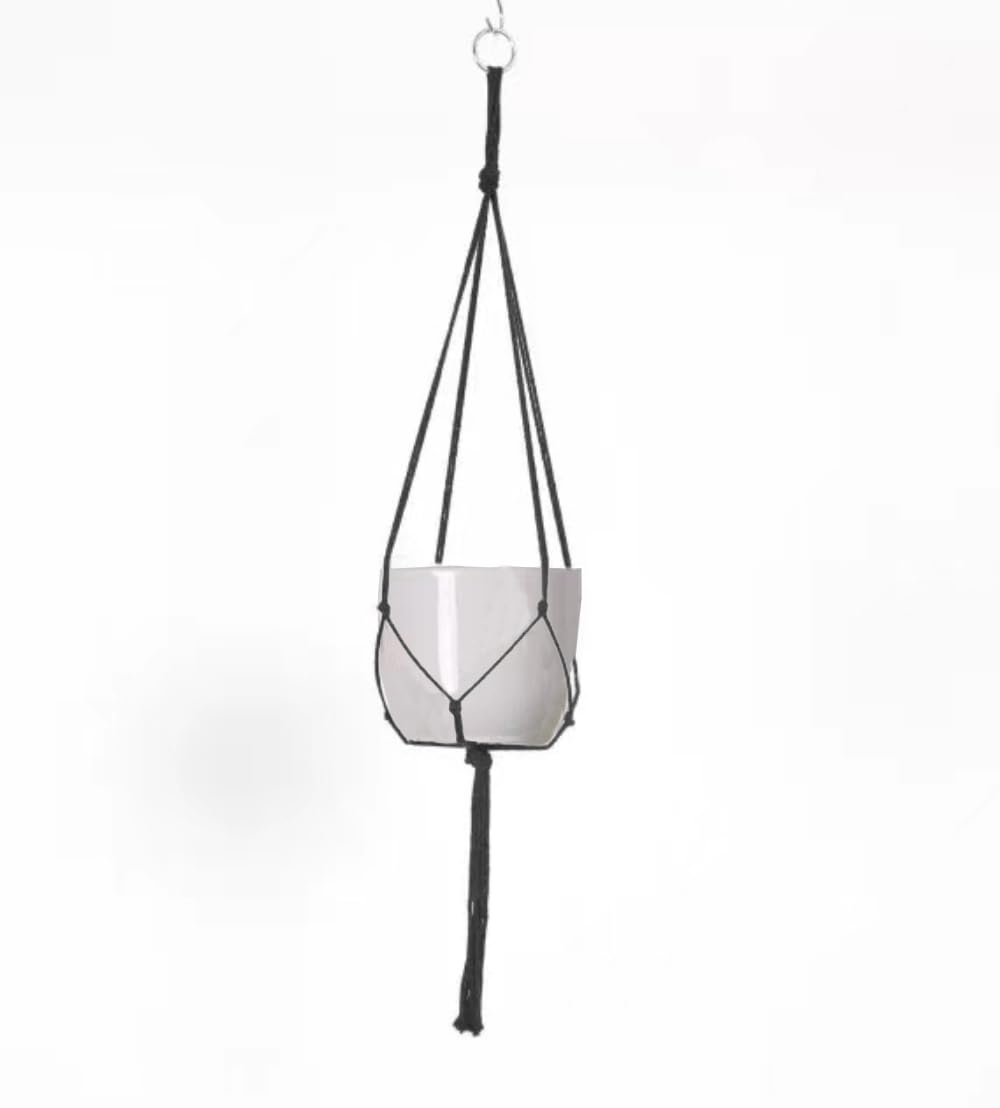Wambere Macrame Hanging Basket, 80 cm, Plant Hanger, Boho Decoration, Cotton Rope, Hanging Baskets, for Hanging Flower Pots and Plants, Outdoor, Garden, Balcony, Window, Black