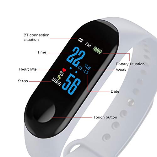DDSKY 0.96 IPS LCD Color Screen Smart Bracelet Watch, Bluetooth Sports Health Watches with G-Sensor/Fitness Tracker/Heart Rate/Blood Pressure Monitor Watch IP67 Waterproof for Android iOS (Blue)