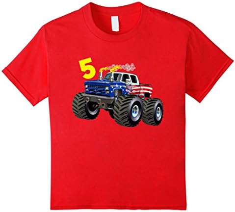 Kids Monster Truck Birthday 5th Number 5 Years Boys Gift T-Shirt 4 Red