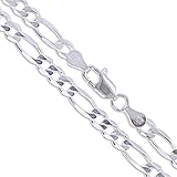 Sterling Silver Diamond-Cut Figaro Link Chain 4.5mm Solid 925 Italy Necklace