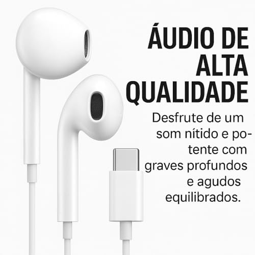 Fones De Ouvido Com Fio Tipo C Microfone Integrado Compativel iPhone 15 15 Pro 15 Pro Max 16 16 Pro Max Com Fio Fones Estéreo Compatíveis ANDROID LG Qualidade Premium